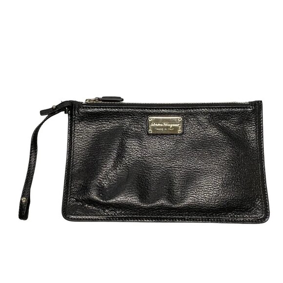 Auth Salvatore Ferragamo Amy Black Wool Leather Handbag - Picture 3 of 16